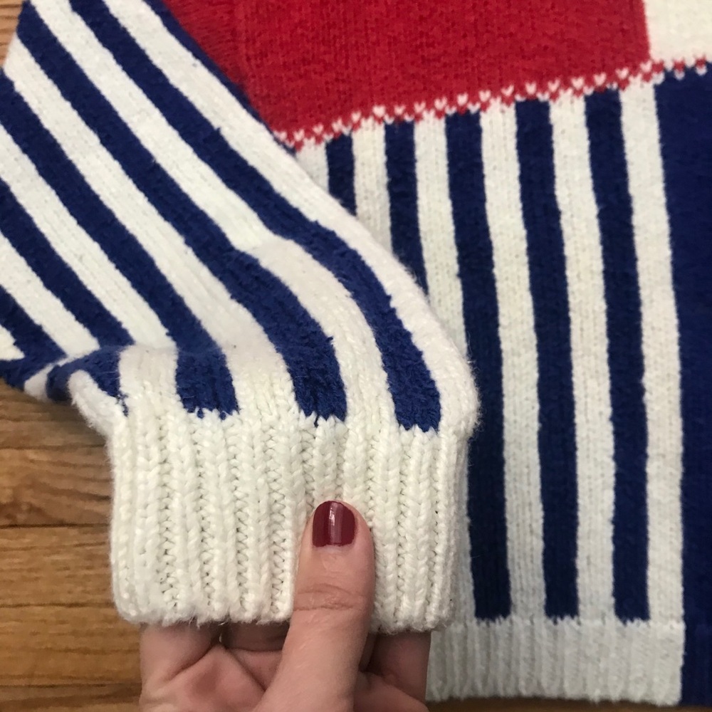 Vintage Crop Red White & Blue Mock-neck Sweater - Picture 4 of 11